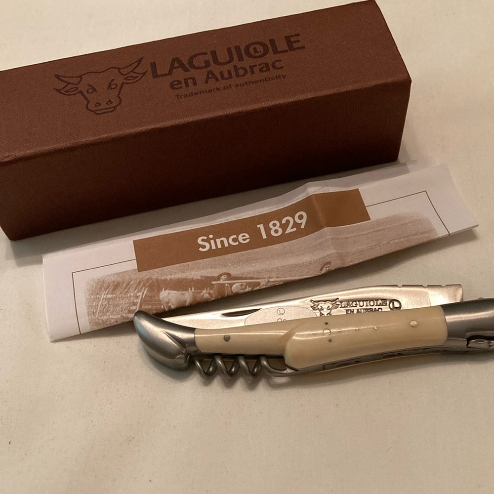 Laguiole Folding Knife with Corkscrew, bone, NIB